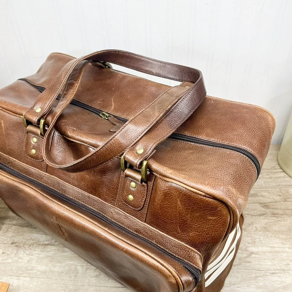 Vintage NBA Genuine Leather Duffel Bag Brown Pebble Grain Travel Weekend Bag